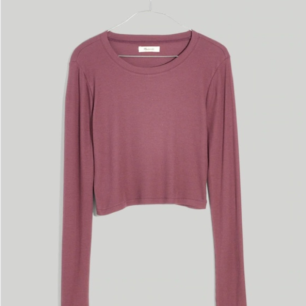Madewell Fine Ribbed Supercrop Crewneck‎ Long Sleeve Tee Womens Medium Pink